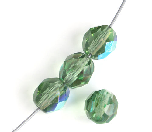 Fire-Polished 8mm Round Beads - Transparent Green Shades