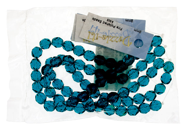 Czech Fire-Polished Round Bead 8mm Strands - Blue Shades