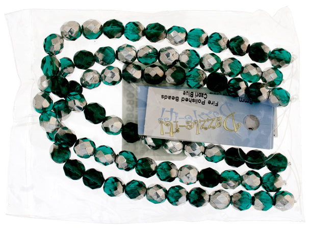 Czech Fire-Polished Round Bead 8mm Strands - Blue Shades