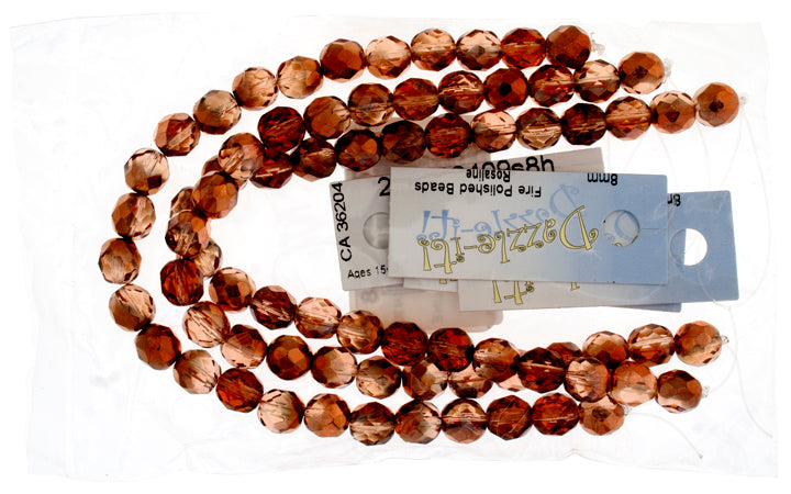 Czech Fire-Polished Round Bead 8mm Strands - Pink/Purple Shades