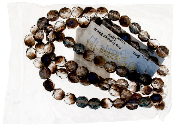 Czech Fire-Polished Round Bead 8mm Strands - Crystal/White Shades