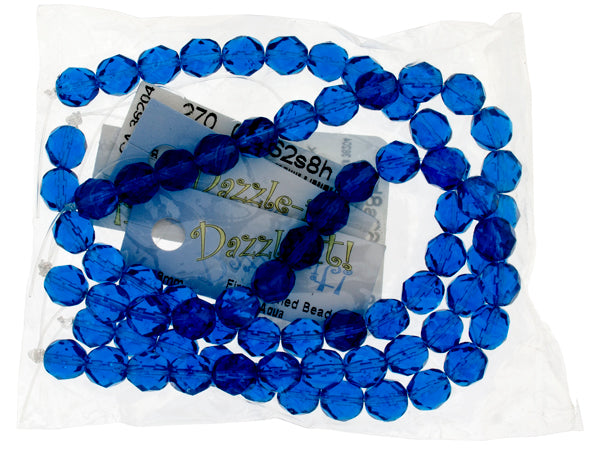Czech Fire-Polished Round Bead 8mm Strands - Blue Shades