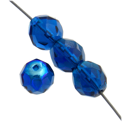 Czech Fire-Polished Round Bead 8mm Strands - Blue Shades