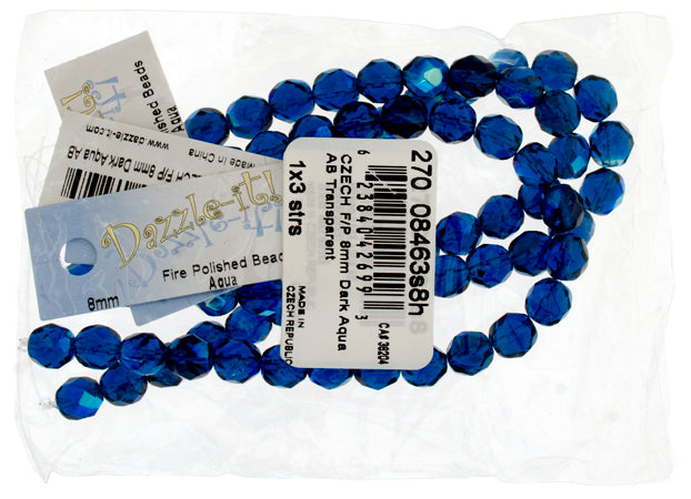 Czech Fire-Polished Round Bead 8mm Strands - Blue Shades
