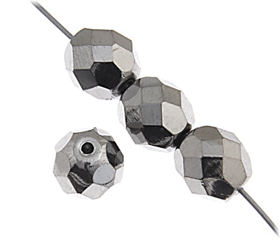 Czech Fire-Polished Round Bead 8mm Strands - Black/Metallic Shades