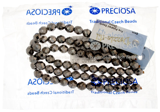 Czech Fire-Polished Round Bead 8mm Strands - Black/Metallic Shades