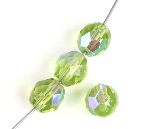 Fire-Polished 8mm Round Beads - Transparent Green Shades