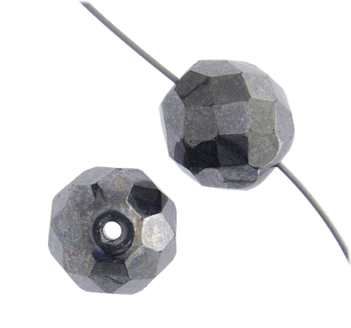 Fire-Polished Round Beads 12mm - Black/Grey Shades