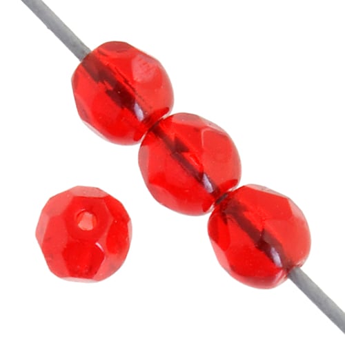 Czech Fire-Polished Round 4mm - Transparent Red Strands