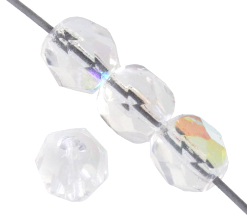 Czech Fire-Polished Round 4mm - Transparent Crystal/Grey Strands