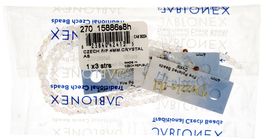 Czech Fire-Polished Round 4mm - Transparent Crystal/Grey Strands