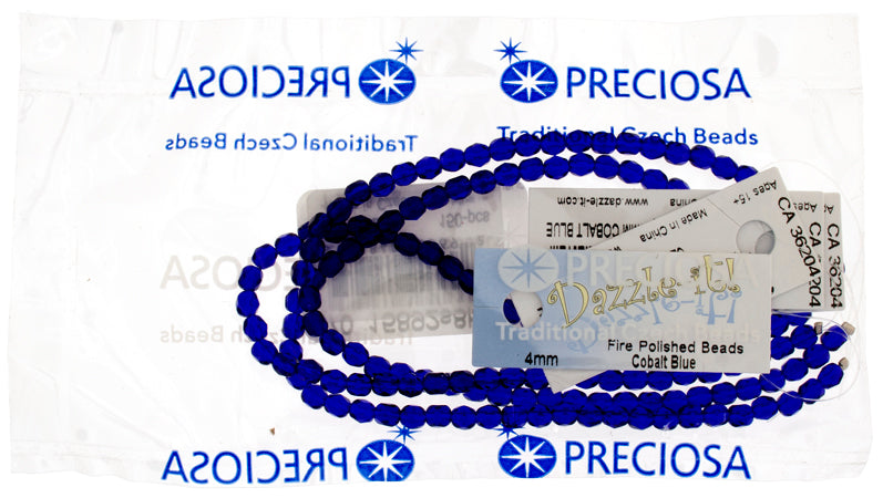 Czech Fire-Polished Round 4mm - Transparent Blue Strands