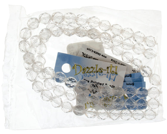 Czech Fire-Polished Round Bead 8mm Strands - Crystal/White Shades