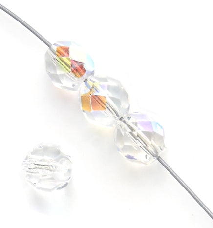 Czech Fire-Polished Round Bead 8mm Strands - Crystal/White Shades