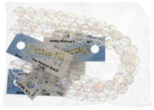 Czech Fire-Polished Round Bead 8mm Strands - Crystal/White Shades