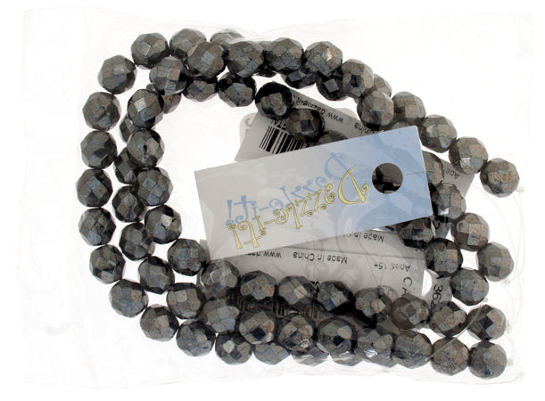 Czech Fire-Polished Round Bead 8mm Strands - Black/Metallic Shades