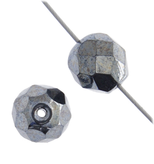 Czech Fire-Polished Round Bead 8mm Strands - Black/Metallic Shades