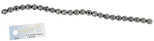Czech Fire-Polished Round Bead 8mm Strands - Black/Metallic Shades