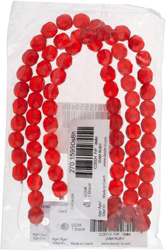 Czech Fire-Polished Round Bead 8mm Strands - Red/Orange Shades