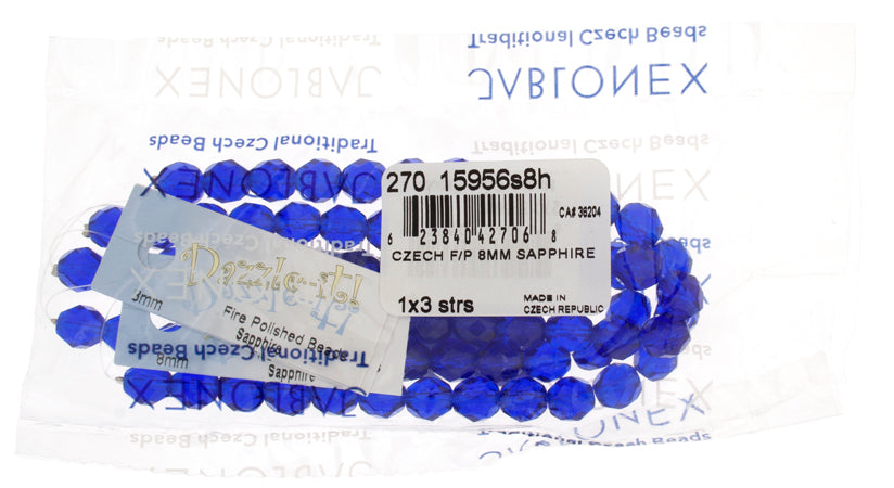 Czech Fire-Polished Round Bead 8mm Strands - Blue Shades