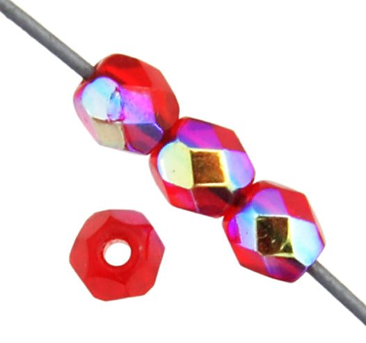 Fire-Polished Round 4mm - Transparent Red Shades Strung