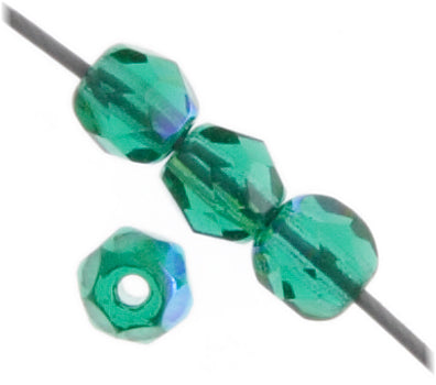 Czech Fire-Polished Round 4mm - Transparent Green Strands