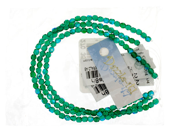 Czech Fire-Polished Round 4mm - Transparent Green Strands