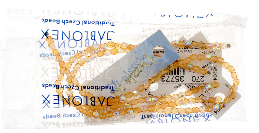 Czech Fire-Polished Round 4mm - Transparent Yellow/Brown Strands