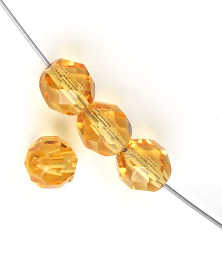 Czech Fire-Polished Round 4mm - Transparent Yellow/Brown Strands