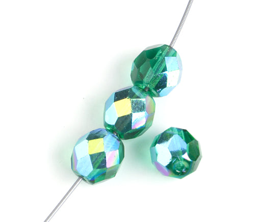 Fire-Polished 8mm Round Beads - Transparent Green Shades