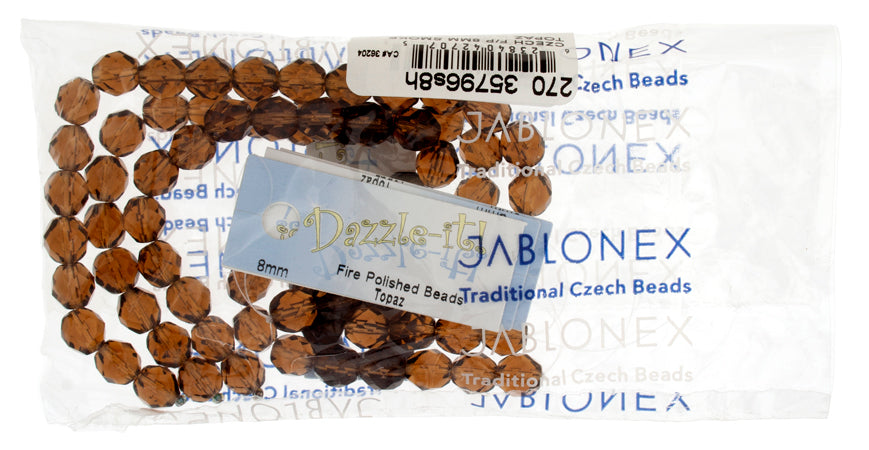 Czech Fire-Polished Round Bead 8mm Strands - Brown Shades