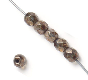 Czech Fire-Polished Round 4mm - Transparent Yellow/Brown Strands