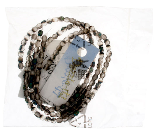 Czech Fire-Polished Round 4mm - Transparent Crystal/Grey Strands