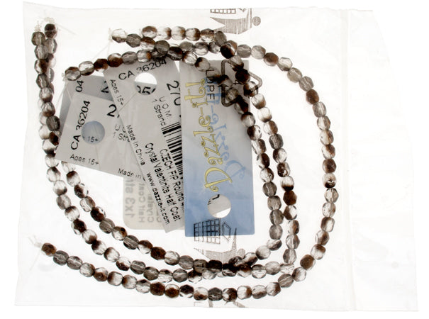 Czech Fire-Polished Round 4mm - Transparent Crystal/Grey Strands