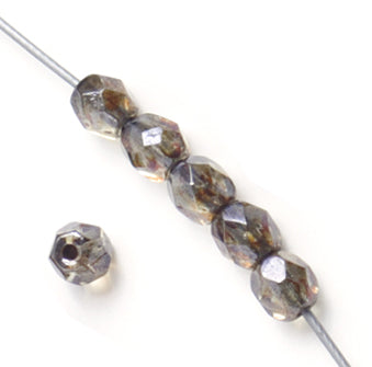 Czech Fire-Polished Round 4mm - Transparent Yellow/Brown Strands
