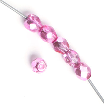 Czech Fire-Polished Round 4mm - Transparent Pink Strands