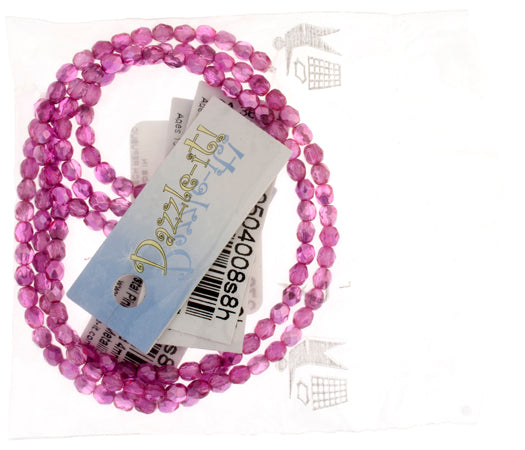 Czech Fire-Polished Round 4mm - Transparent Pink Strands