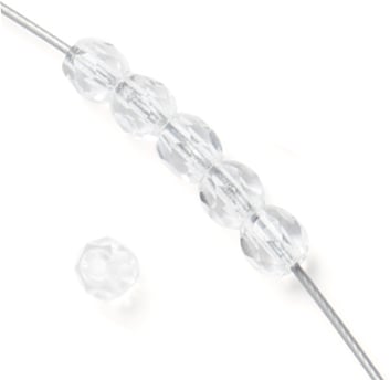 Czech Fire-Polished Round 4mm - Transparent Crystal/Grey Strands