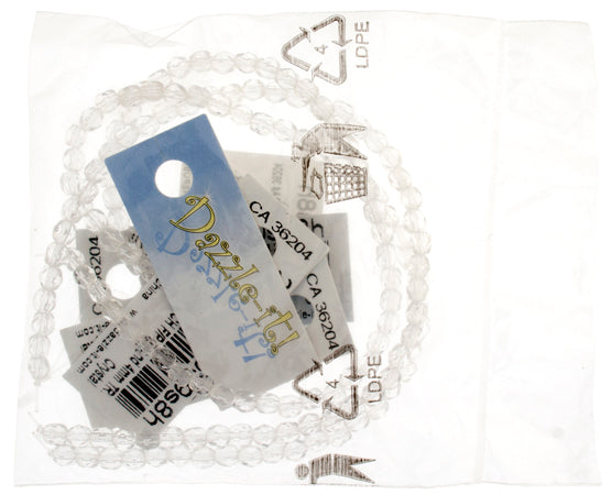 Czech Fire-Polished Round 4mm - Transparent Crystal/Grey Strands