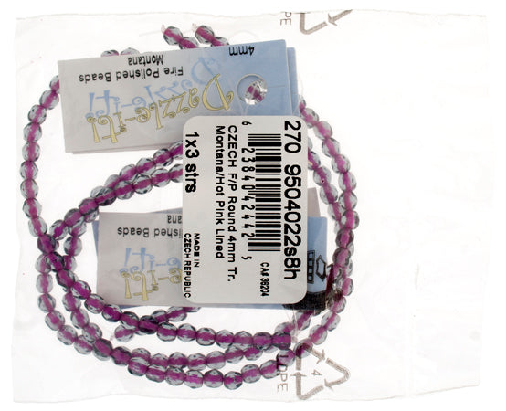 Czech Fire-Polished Road 4mm - Color Lined Strands