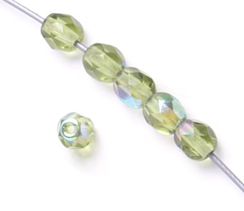 Czech Fire-Polished Round 4mm - Transparent Green Strands