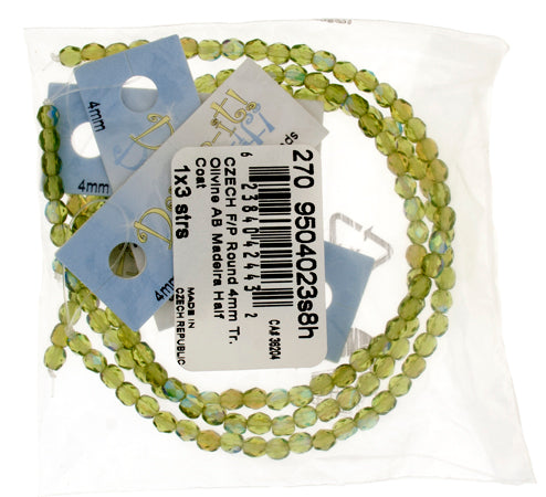 Czech Fire-Polished Round 4mm - Transparent Green Strands