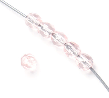 Czech Fire-Polished Round 4mm - Transparent Pink Strands