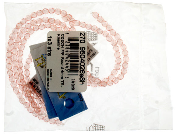 Czech Fire-Polished Round 4mm - Transparent Pink Strands