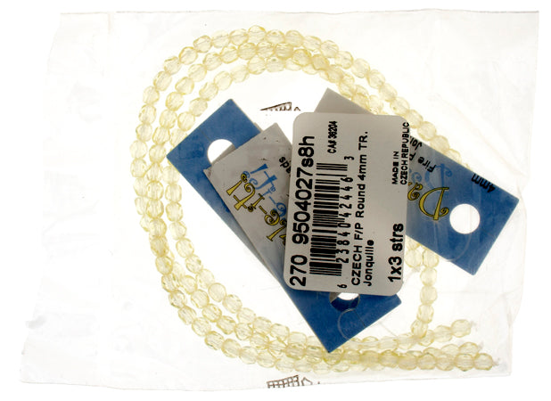 Czech Fire-Polished Round 4mm - Transparent Yellow/Brown Strands