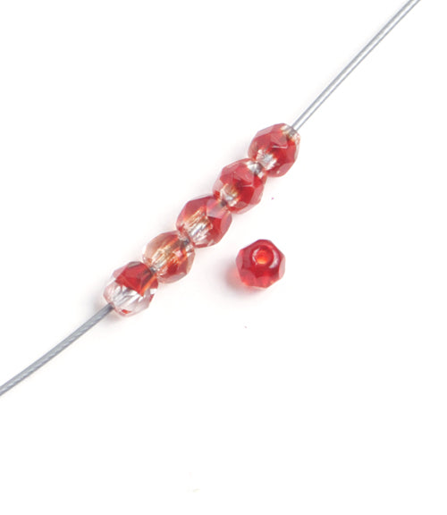 Fire-Polished Round 4mm - Transparent Red Shades Strung
