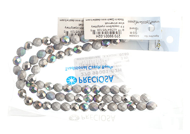 Czech Fire-Polished Round Bead 8mm Strands - Black/Metallic Shades