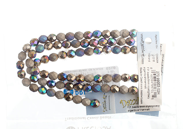 Czech Fire-Polished Round Bead 8mm Strands - Black/Metallic Shades