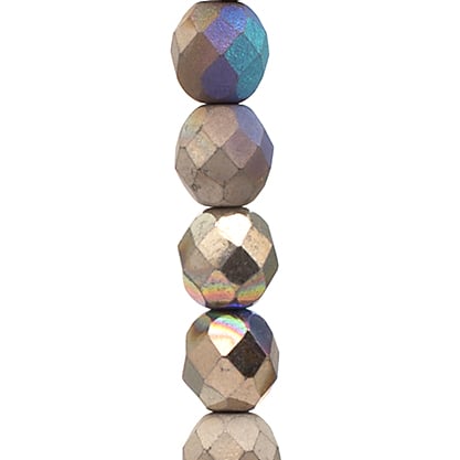 Czech Fire-Polished Round Bead 8mm Strands - Black/Metallic Shades