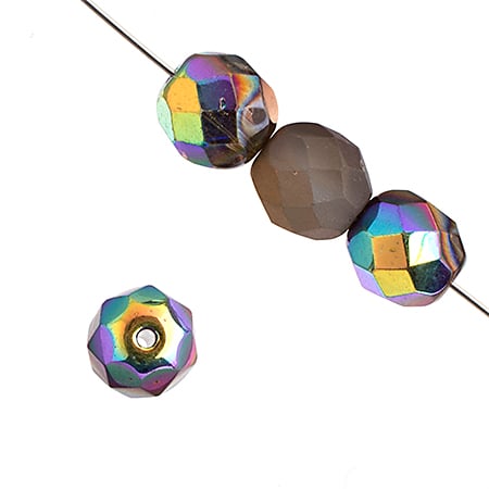 Czech Fire-Polished Round Bead 8mm Strands - Black/Metallic Shades